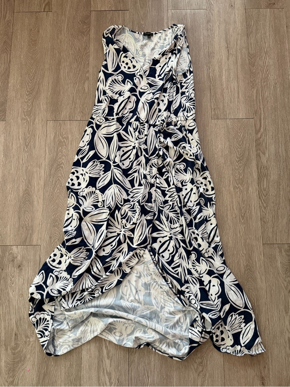 Talbots Navy and White Floral High-Low Wrap Dress